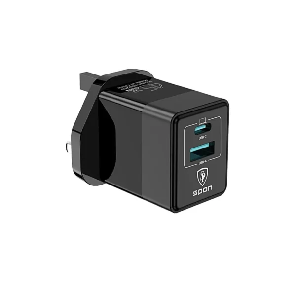 شاحن جداري سبون بقوة 45 واط بتقنية GaN ثنائي المنافذ (USB-C + QC5.0 USB-A)