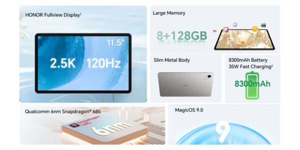 هونر باد X9a واي فاي 11.5 إنش 128 جيجابايت 8 رام رمادي + كفر
